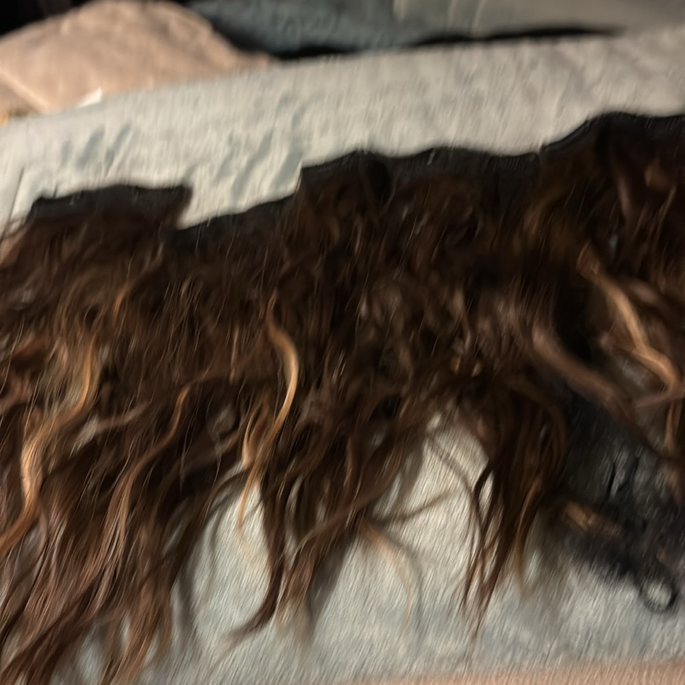 4PCS Hair Extensions 12" Short Curly Wavy Chestnut Brown Golden With Highlights - Picture 3 of 3